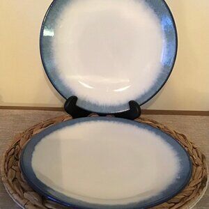 Pier 1 Azure Dip Dye Blue & White Dinner Plates 11.25" Dia. (2) Total – Retired